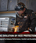 Worker using OmniShield Pro Face Shield With Anti Fog Clear Lens And All Day Comfort Headgear for heavy duty protection.