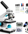 Monocular Compound Microscope Kit with dual LED, accessories, and storage for students and adults, 40X to 2000X magnification