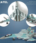 One Hundredth Scale SU-35S Fighter Jet Quick Build Model Kit With Stand showing cockpit, landing gear, and underside view