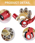 Detailed view of 4 Way Car Battery Terminal Connector with Quick Release Clip for Positive and Negative Poles, Fits SAE JIS Type A Posts.
