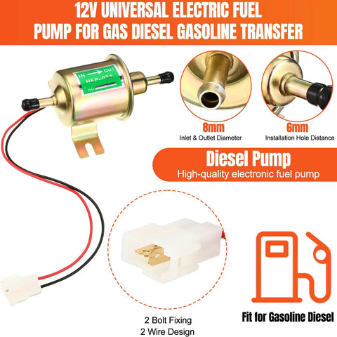 Two Pack 12V Low Pressure Inline Fuel Pump Kit 4 To 7 PSI Universal Gas And Diesel Pumps With Two Fuel Filters And Eight Hose Clamps