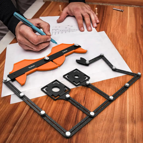 Person using Contour Gauge Tool Must Have Pro Grade Adjustable Lock Copy Irregular Shapes Duplicator on table for design