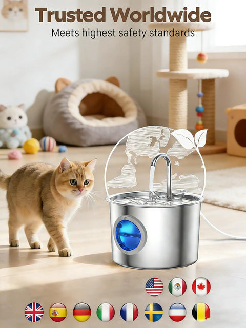 No Brainer Cat Water Fountain In Premium 304 Stainless Steel With 2.2L Detachable Tank Easy To Clean Automatic Pet Fountain