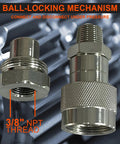 Elifecenter 3/8 NPT hydraulic quick-connect coupler, steel body with knurled grip, side view