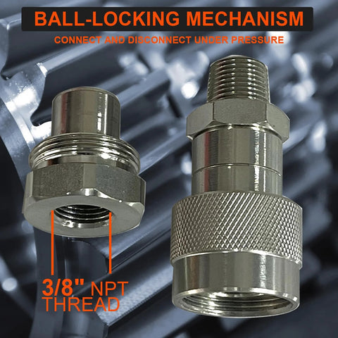 Elifecenter 3/8 NPT hydraulic quick-connect coupler, steel body with knurled grip, side view