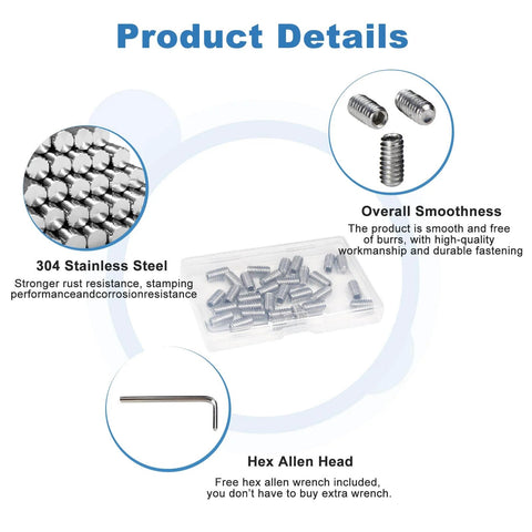 30 Pack 1/4-20 X 1/2 Inch Stainless Steel Set Screws Hex Allen Head Socket Bolts Cup Point Internal Drive With Key Wrench