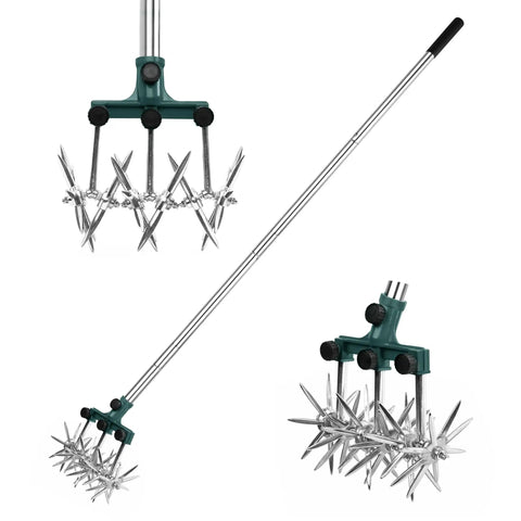 Rotary Cultivator Garden Tiller with Adjustable Stainless Steel Handle and Lightweight Aluminum Tines, 57 Inch Total Length