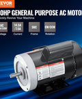Workhorse 1HP Electric Motor With Reversible CW CCW Rotation For Air Compressors And Farm Machinery, 1725 RPM, 56C Frame, Five Eighth Inch Keyed Shaft, Single Phase 115V Or 230V displayed on blue background