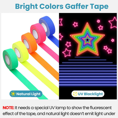 10 Roll Gaffers Tape Kit 1 Inch By 20 Yards Heavy Duty Neon Fluorescent UV Blacklight Reactive Multipurpose Tape display