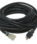 Beefy 50 Foot Generator Extension Cord With 10 Gauge 3 Conductors, Lighted Ends, 20 Amp Outdoor Power Cable coiled view