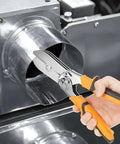 Carbon Steel 5 Blade Hand Crimper for gutter and ductwork crimping tool used on metallic surface with orange handles