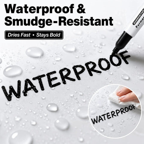 Black Permanent Markers 12 Pack Quick Dry Waterproof Ink For Office School Warehouse And Any Surface Like Plastic Metal Wood Glass Tiles And Fabric Stays Put Smudge Resistant Bold Marks Last Through Water Fading And Everyday Wear, writing on wet paper