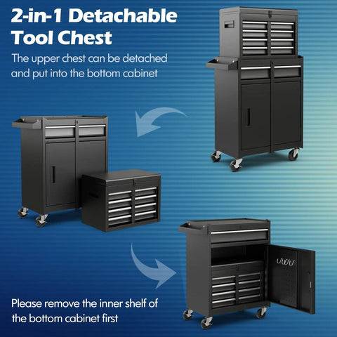 Heavy Duty Rolling Tool Chest With Lockable Casters And Adjustable Shelves Detachable Top Bin Saves Valuable Floor Space Ironclad Garage Organizer That Actually Holds Everything