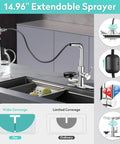 KAIYING Waterfall Kitchen Faucet with Pull Down Sprayer & Glass Rinser showcasing 14.96" sprayer in action with sleek design.
