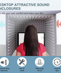 Heavy Duty Foldable Desktop Microphone Booth With 12mm High Density Honeycomb Acoustic Foam Soundproof Vocal Shield For Podcast Recording And Voiceovers That Squash Echo And Nail Your Vocals Every Time, shown in use with a person.