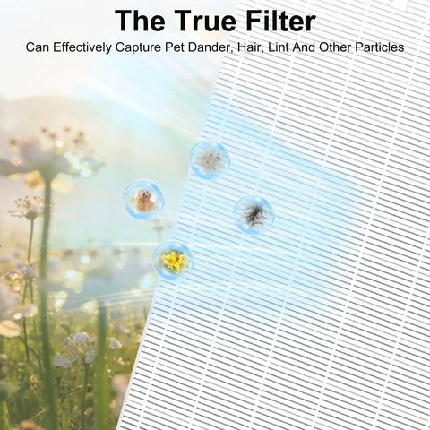 Six Pack Replacement Filters For Honeywell HPA Series Air Purifiers capturing particles like pet dander and pollen for fresher air.