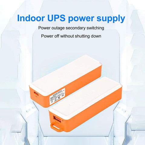 Mini UPS Battery Backup With 2600mAh Rechargeable Lithium Cell Powers Routers Modems And Security Cameras Through Short Outages, orange power supply.