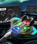 V32 Foam Remote Control Airplane With Light 360 Degree Flip Fighter Jet displayed with remote and packaging