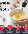 Boss 5 In 1 Immersion Hand Blender Set With 800W Copper Motor And Titanium Reinforced Blades whisking batter in bowl
