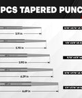 Five PCS tapered punch sizes from the Sixteen Piece Punch And Chisel Set With Storage Pouch Including Taper Punches Cold Chisels