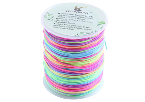 1.2mm Elastic Bead Cord For Jewelry Making, Rainbow Stretch String For Pony Beads And Kandi Bracelets, 100 Yards spool