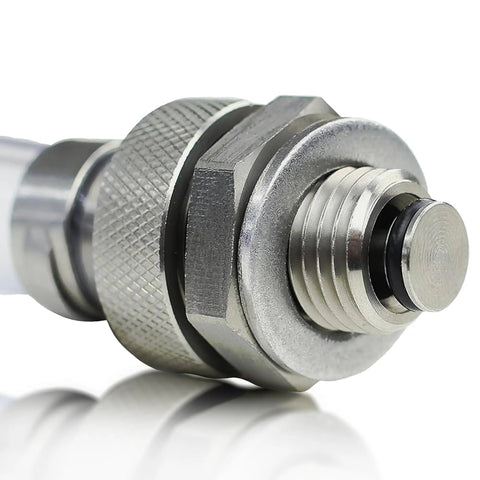 Close-up of Made In USA Built To Last Heavy Duty Half Inch By Twenty Quick Oil Drain Plug In Stainless Steel for American cars.