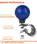 Round Steering Wheel Spinner Knob Booster For Easy U Turn And Quick Stop Off Road Use Only Car Wheel Assist Grip With Ball Handle Fits Most Tractors Forklifts Lawn Mowers Boats Dark Blue showing epoxy resin ball and aluminum alloy components.