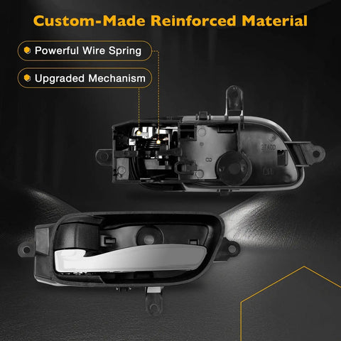 Interior Door Handle Front And Rear Left Driver Side For Nissan Altima Pathfinder Murano 2013 To 2017 Titan 2015 To 2017 Titan XD 2016 To 2017 Replacement OEM Fit That Slaps showing black and chrome finish with reinforced mechanism.