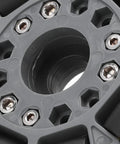 Close-up of 100mm Double Plastic Omnidirectional Wheel For Robotics, 360-Degree Movement With Rubber Rollers For Stability, mounting hub