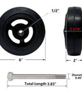 Heavy Duty 6 Inch Rubber On Cast Iron Caster Wheels With 600 Lbs Per Wheel For Carts Furniture And Workbenches Rock Solid Industrial Replacement Casters Deliver Smooth Rolling And Superior Shock Absorption, side and component view including bolt measurements.
