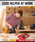 Man using a drill on a workbench with Non Slip Silicone Tool Tray Set Two Piece Flexible Tool Organizer Mats near him