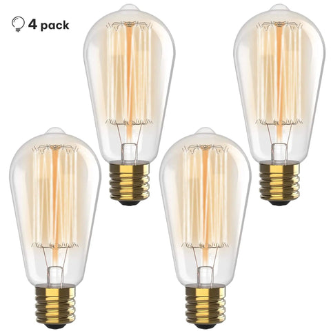 Vintage Edison Style 60W Incandescent Light Bulbs 4 Pack With E26 E27 Base 2100K Dimmable Warm ST64 Antique Squirrel Filament