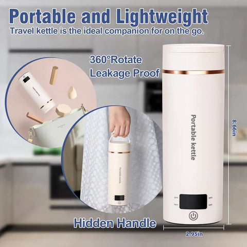 Portable Travel Electric Kettle With Four Temperature Presets 400Ml Mini Hot Water Boiler In 304 Stainless Steel Beige