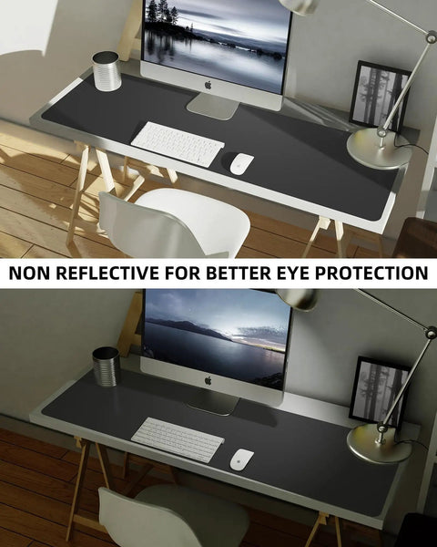 Extra Large PU Leather Desk Pad For Home Office Non Slip Waterproof Blotter Mat With Mouse Pad And Keyboard Desk Mat For Dual Screens And Two Computers 48 By 17 Inches Black