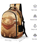 Plaid Bandana Farm Sheep Print Unisex Backpack With Large Capacity, showing sheep design and size dimensions, durable polyester