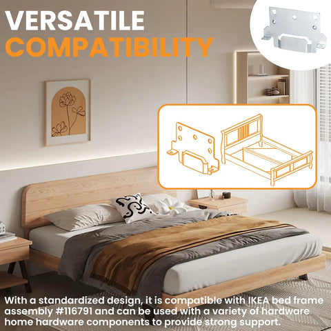 Legit 6 Pack 116791 Mounting Plates Replacement For Ikea Bed Frame Brackets, showing steel hardware for sturdy support in modern bedroom.