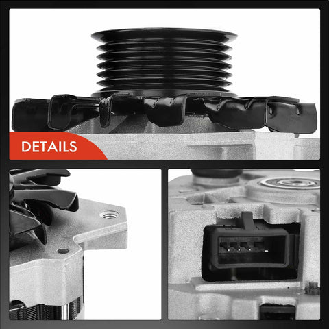 Replacement 12V 105Amp Alternator For Chevrolet Camaro 1987-1992 S10 1992-1993 Lumina LLV GMC Sonoma 6-groove pulley close-up