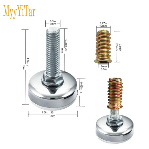 Beefy 10 Piece Adjustable Leveling Feet M8x25mm Heavy Duty Levelers With Nylon Base And Stainless Steel Core, showing dimensions
