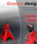 Universal Jack Stand Pads And Floor Jack Rubber Pad Kit, 7-Piece Combo, shown installed on a car frame rail.