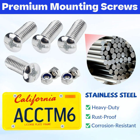 Heavy Duty Black Trailer License Plate Bracket Kit With Stainless Steel Frame For Boats, Trucks And RVs, showing screws