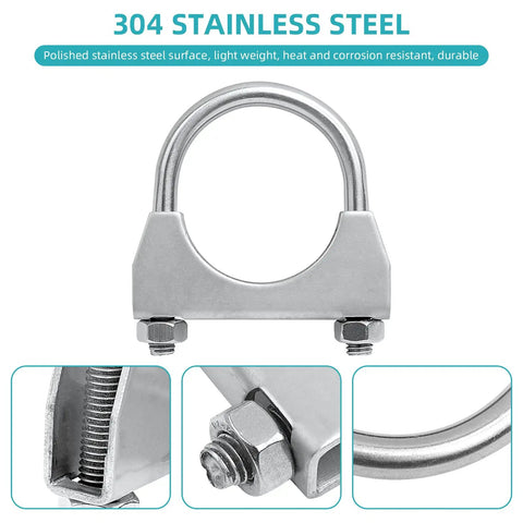 1 Inch Universal Heavy Duty Exhaust U Clamp Stainless Steel U Bolt Clamp for 1 Inch Pipe Muffler Exhaust System Pack of 2 close-up view