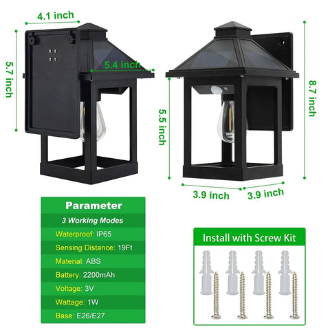Two Pack Solar Wall Lanterns Outdoor With Three Modes Dusk To Dawn Motion Sensor LED Sconce Lights IP65 Waterproof Exterior