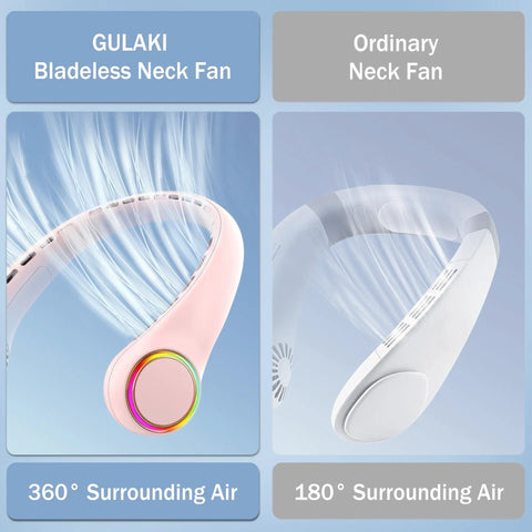 Portable Neck Fan With 4000mAh Battery Rechargeable Personal Cooler With 3 Speed Settings And 64 LED Lights Hands Free Summer Breeze Pink