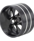 Beefed-Up Metal Transmitter Hand Wheel For RC Steering shown at angle, durable aluminum with textured grip, anodized black.