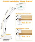 10X Magnifying Glass With Light And Stand Handy Hands Free Desk Lamp Magnifier demonstrating clamp installation on table