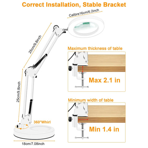 10X Magnifying Glass With Light And Stand Handy Hands Free Desk Lamp Magnifier demonstrating clamp installation on table