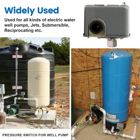Well Pump Pressure Switch 40 To 60 Psi with Adjustable Differential and 1/4 Inch NPT Female Fittings installation setup