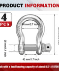 4 Pack 1 Inch D Ring Shackles Bow Shackle With One And One Eighth Screw Pin Beefy Heavy Duty Tow Rigging Lifting Recovery Kit 8.5 Tons Working Load Limit Built For Winch Tow Moving product dimensions