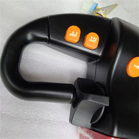 Excavator Tiller Head Operating Handle Actuation Lever With Throttle Controller Replacement Part For Heavy Duty Forklift Machinery Durable Precision Control Grip close-up view with ergonomic grip and orange buttons.
