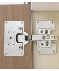 Stainless steel Rotating Concealed Cabinet Hinge Set installed on wooden door, high load bearing wear resistant door fittings